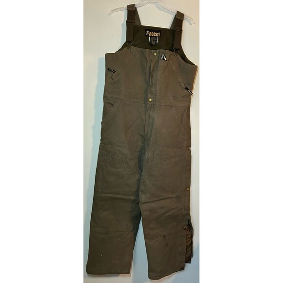 Rocky Canvas Insulated Bib Overalls Heavy Duty Workwear Double Knee Carpenter L - Picture 1 of 8